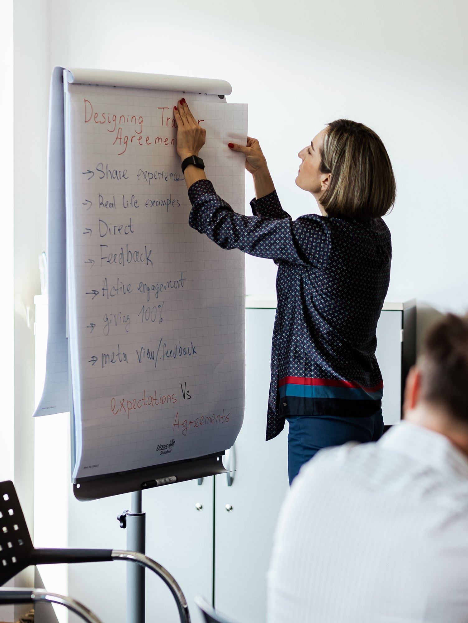 Leadership session at the flipchart with a group of managers